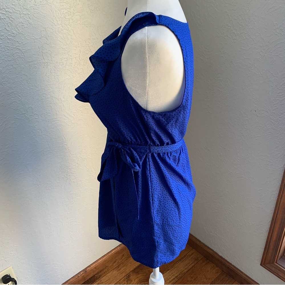 Motherhood Maternity | Royal Blue w/ Black dots Ruffle Blouse Tank Top | Sz S - Picture 3 of 13